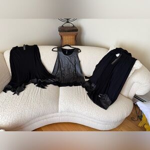 Black and Gray Women's  3 piece matching set asymmetrical skirt top  cardigan